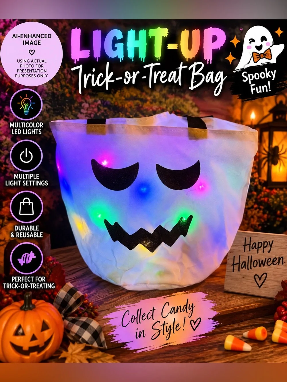 LIGHT-UP GHOST TRICK-OR-TREAT BAG